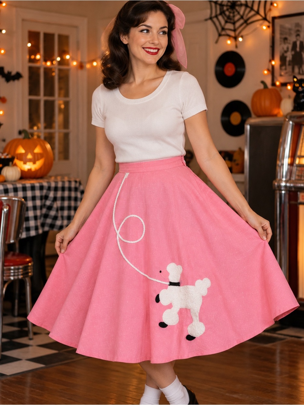Vintage 1950s 60s Pink Poodle Circle Skirt Handmade